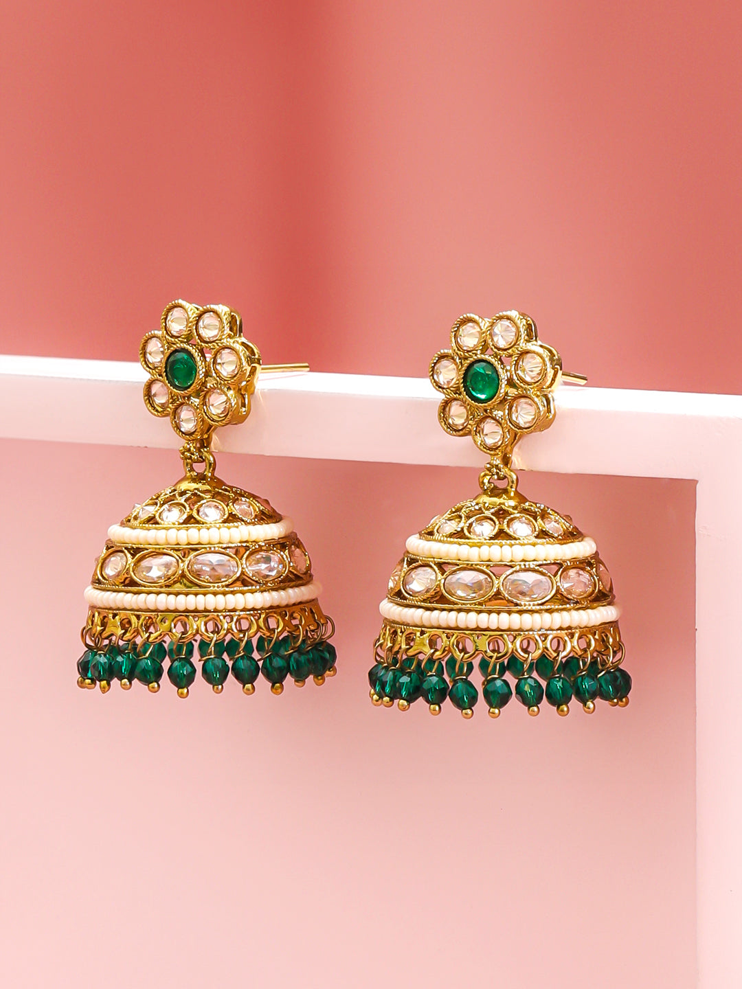 Floral Opulence Green Jhumka フリーサイズ
