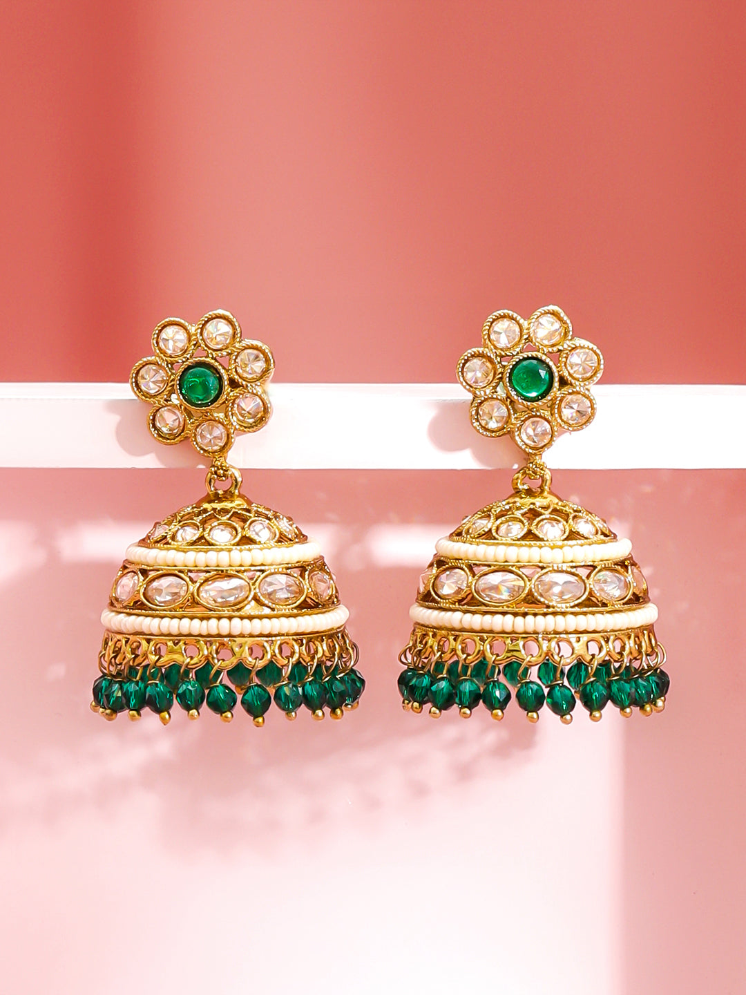 Floral Opulence Green Jhumka フリーサイズ