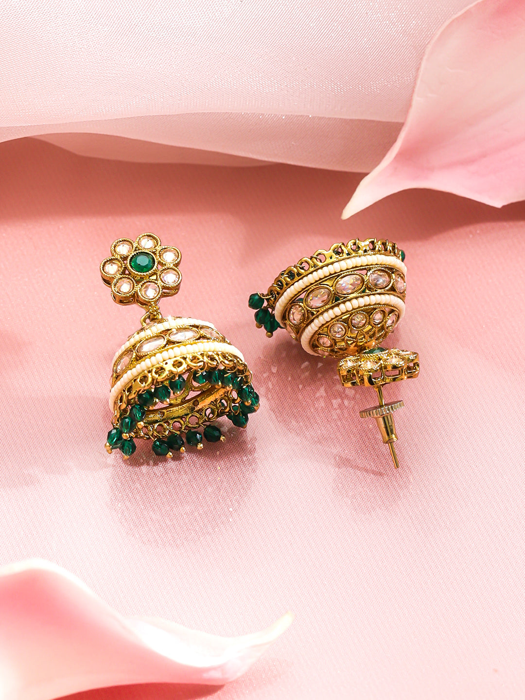 Floral Opulence Green Jhumka フリーサイズ