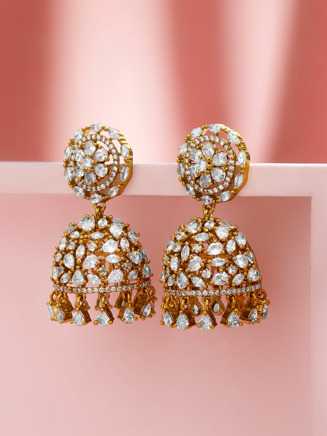 White Kundan Gold Toned Jhumkas フリーサイズ