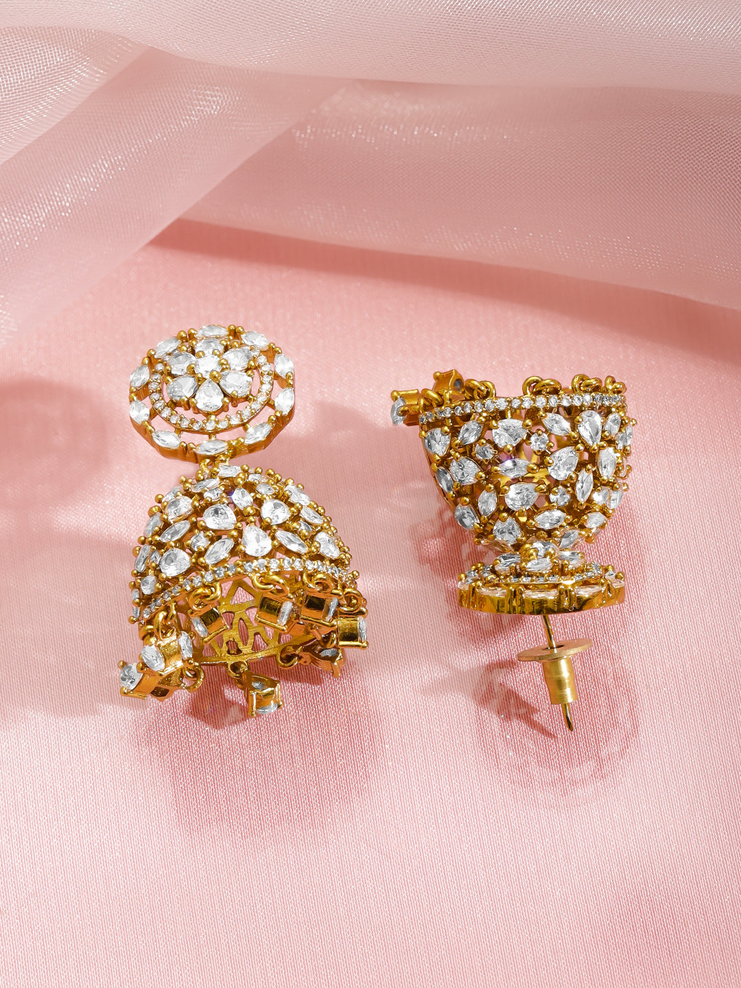White Kundan Gold Toned Jhumkas フリーサイズ