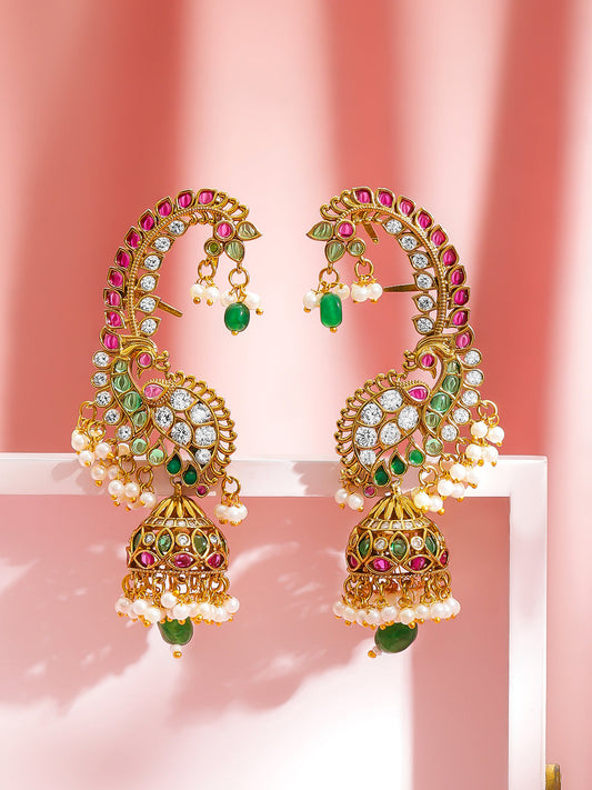 Multicolor Gold Toned Ear Cuff Jhumkas フリーサイズ