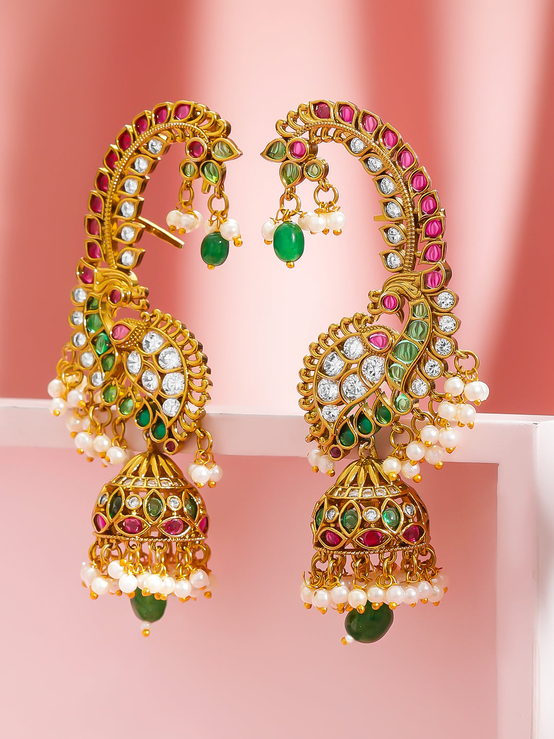 Multicolor Gold Toned Ear Cuff Jhumkas フリーサイズ