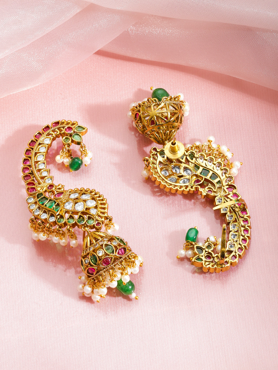 Multicolor Gold Toned Ear Cuff Jhumkas フリーサイズ