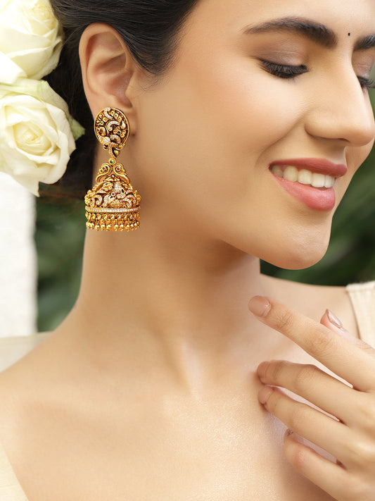 Gold Toned Ethnic Jhumkas フリーサイズ