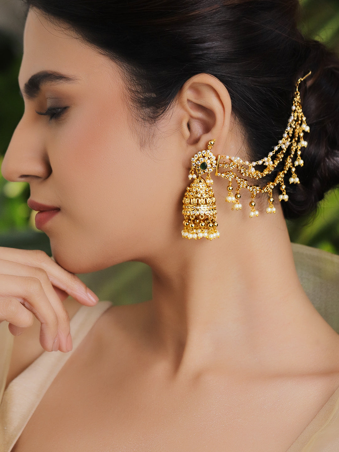 Pearl Drop Layered Golden Jhumkas フリーサイズ