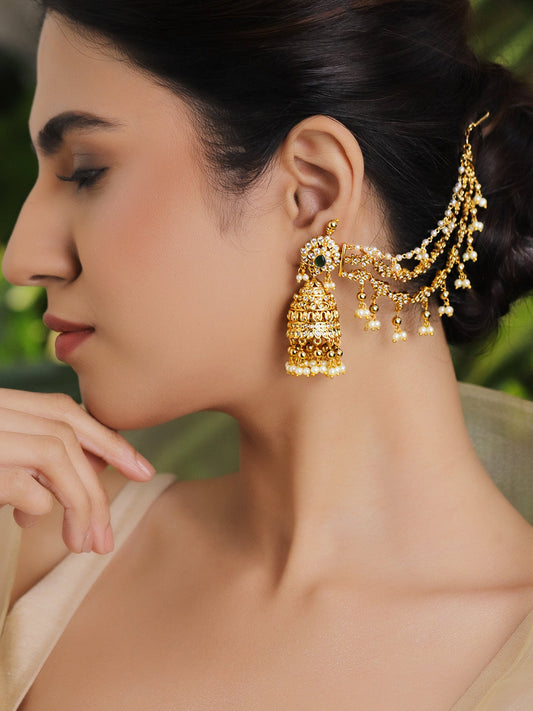 Pearl Drop Layered Golden Jhumkas フリーサイズ