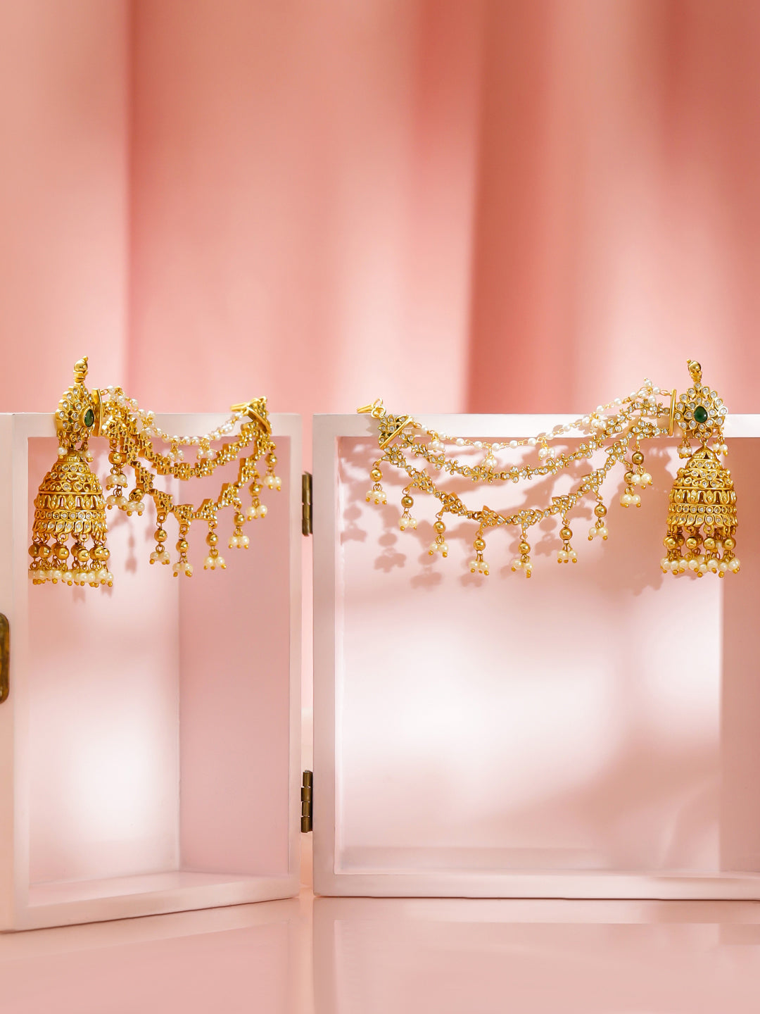 Pearl Drop Layered Golden Jhumkas フリーサイズ