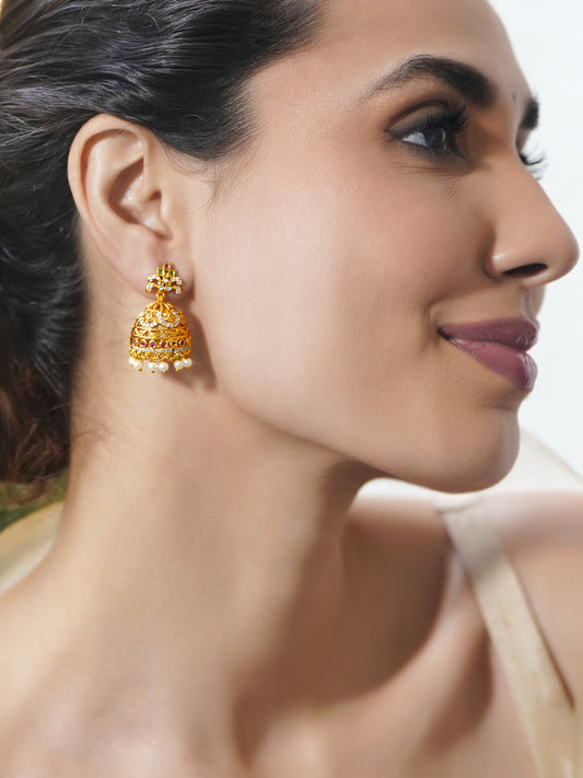 Ruby Glow Bridal Gold Jhumkas フリーサイズ