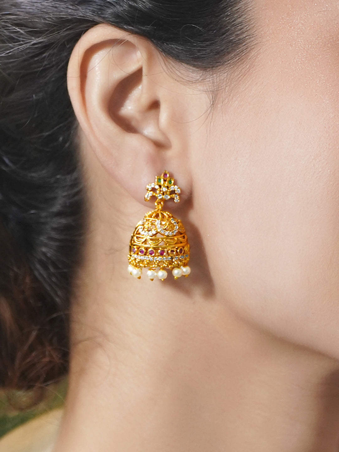 Ruby Glow Bridal Gold Jhumkas フリーサイズ