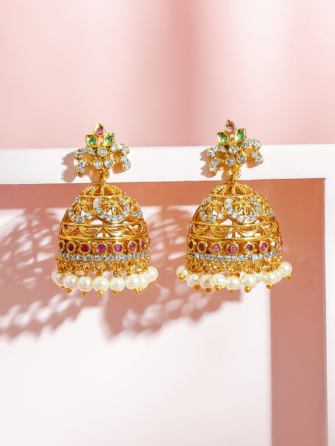 Ruby Glow Bridal Gold Jhumkas フリーサイズ