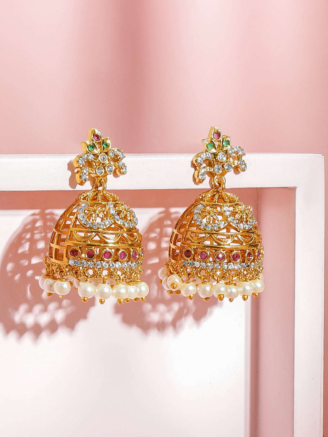 Ruby Glow Bridal Gold Jhumkas フリーサイズ