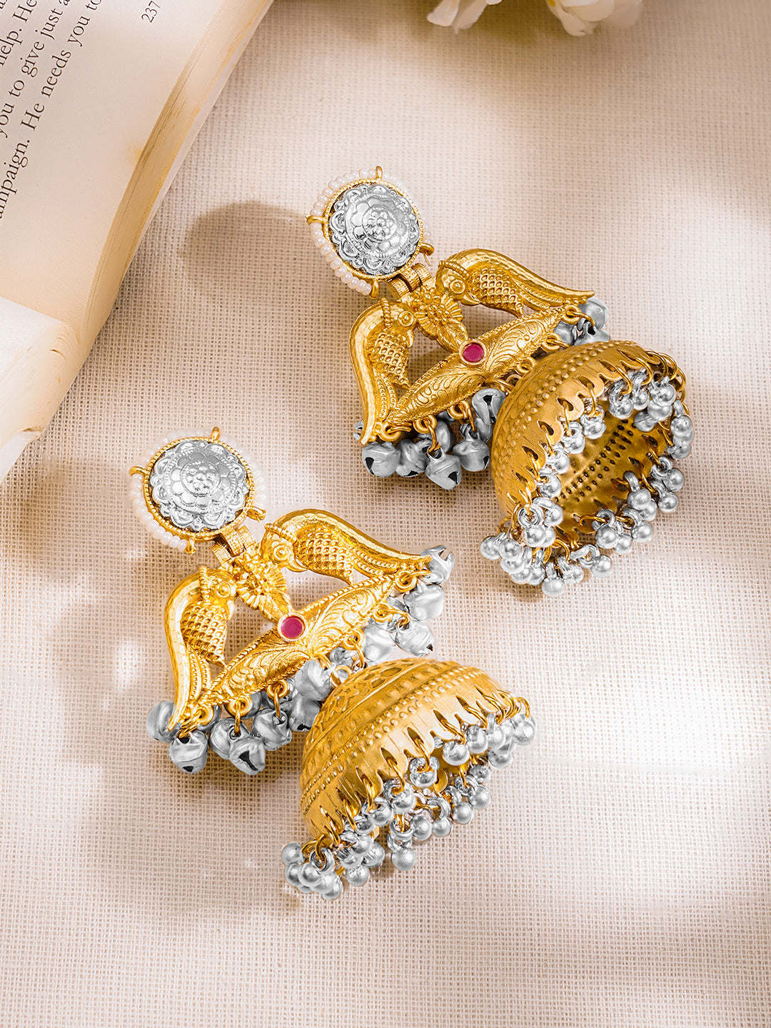 Vintage Bird Motif Oversized Oxidised Jhumkas フリーサイズ