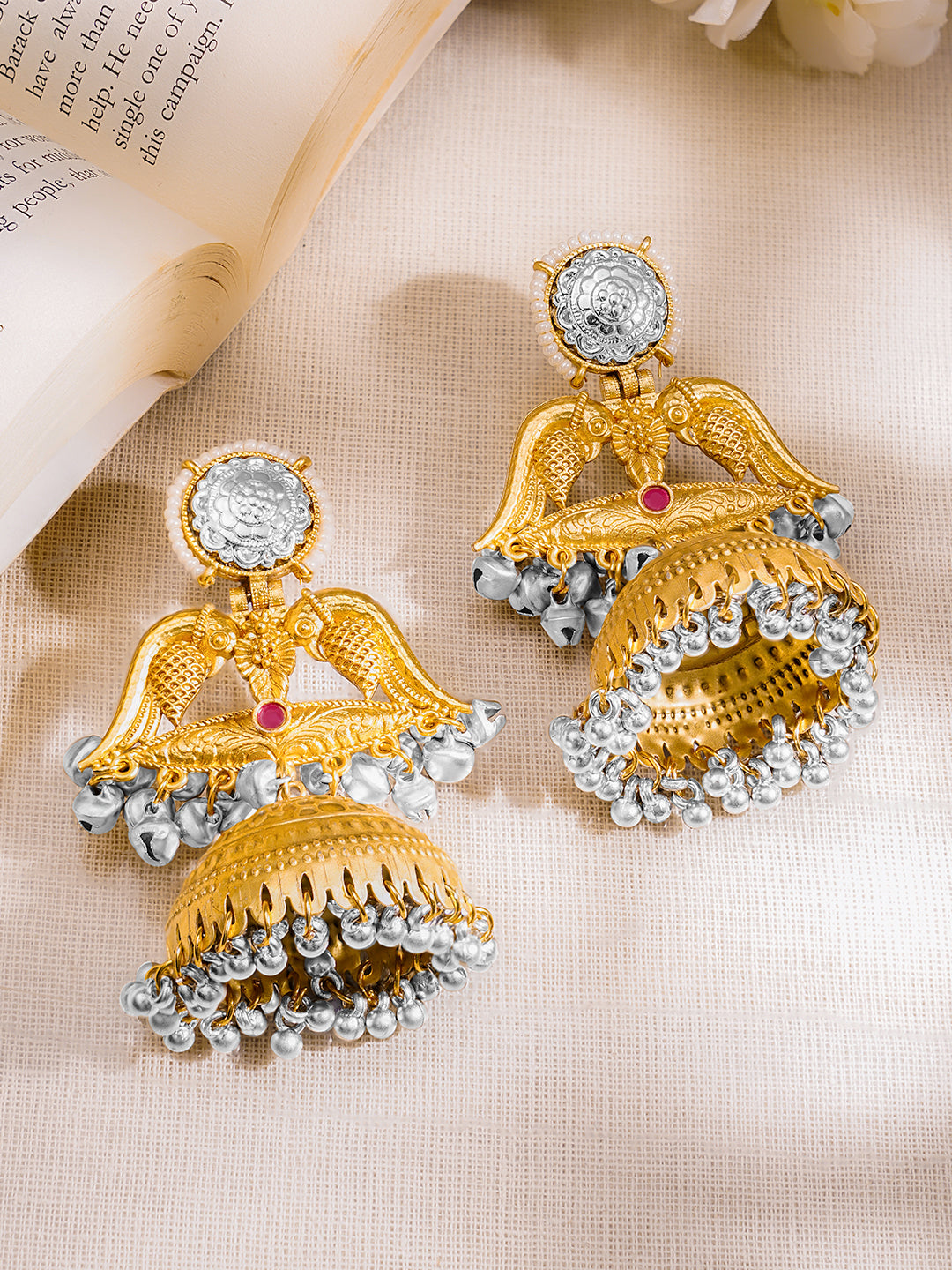 Vintage Bird Motif Oversized Oxidised Jhumkas フリーサイズ