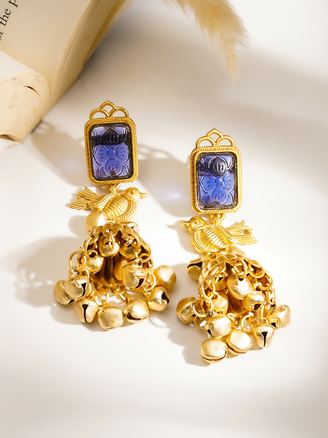 Traditional Blue Bird Charm Jhumka Earrings フリーサイズ