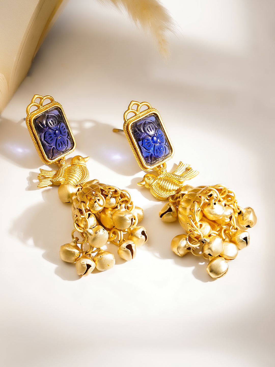 Traditional Blue Bird Charm Jhumka Earrings フリーサイズ