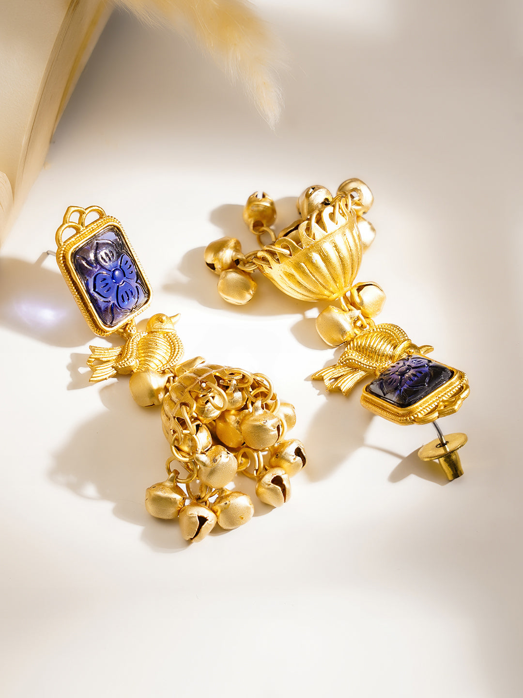 Traditional Blue Bird Charm Jhumka Earrings フリーサイズ
