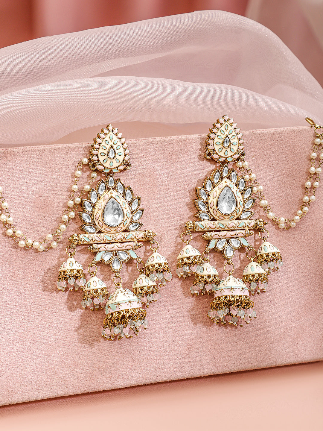 Luxe Radiance Kundan Jhumka with Kaan Chain フリーサイズ