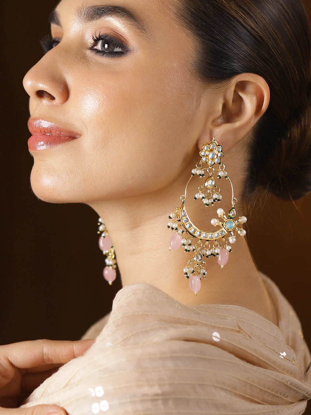 Soft Blush Pink & Kundan Chandbali フリーサイズ