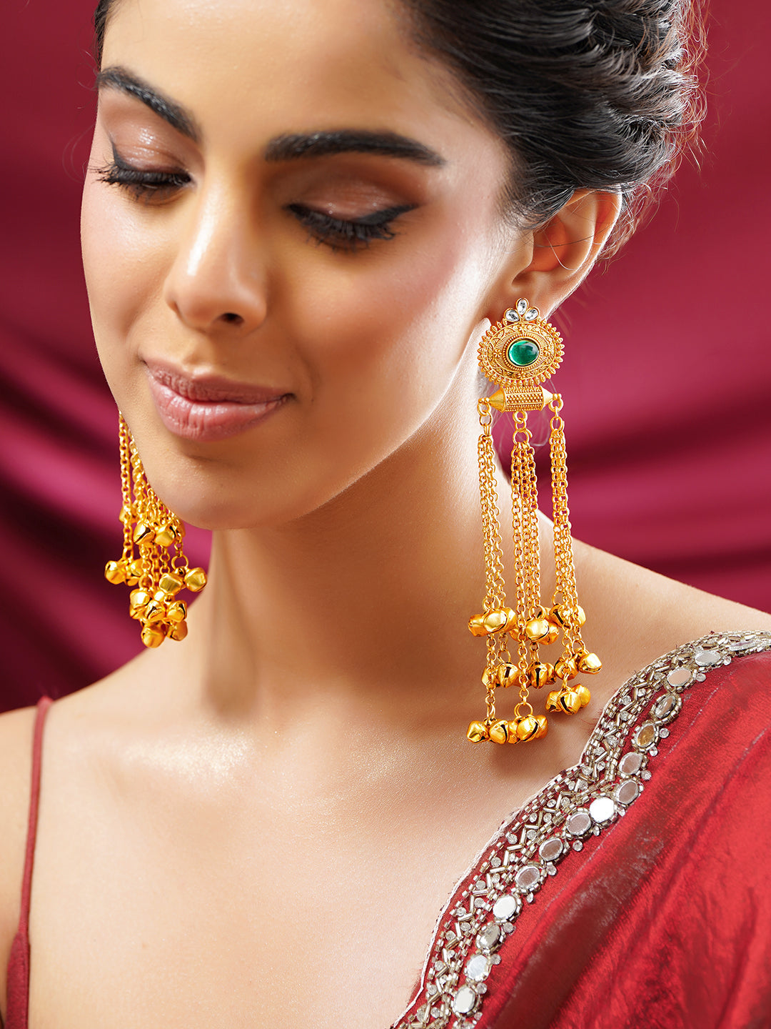 【Rubans】 Gold Plated Ghungroo Beaded Dangler Earrings｜ゴールドメッキ グングルー ビーズ ダングラーイヤリング