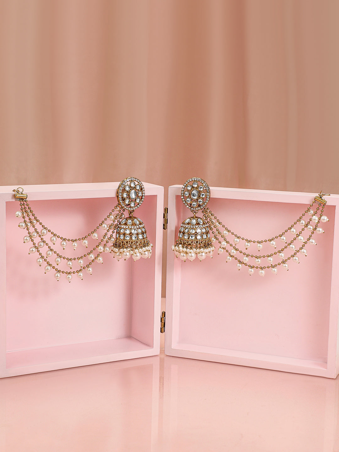 Splendid White Kundan Jhumka with Kaan Chain フリーサイズ