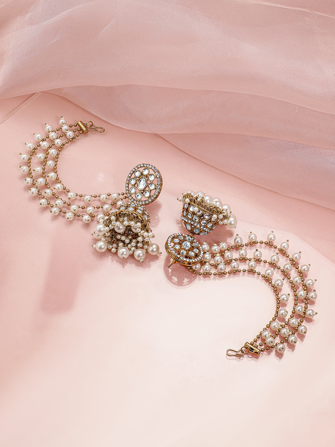 Splendid White Kundan Jhumka with Kaan Chain フリーサイズ