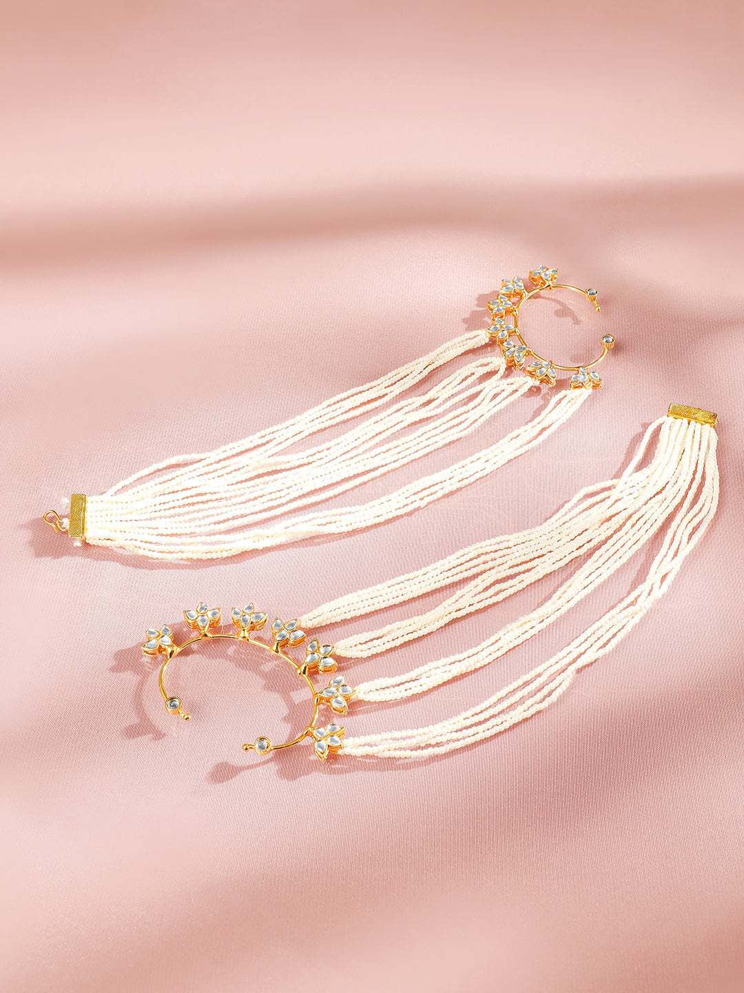 Luxurious Pearl Ear Cuffs with Kaan Chain Gold