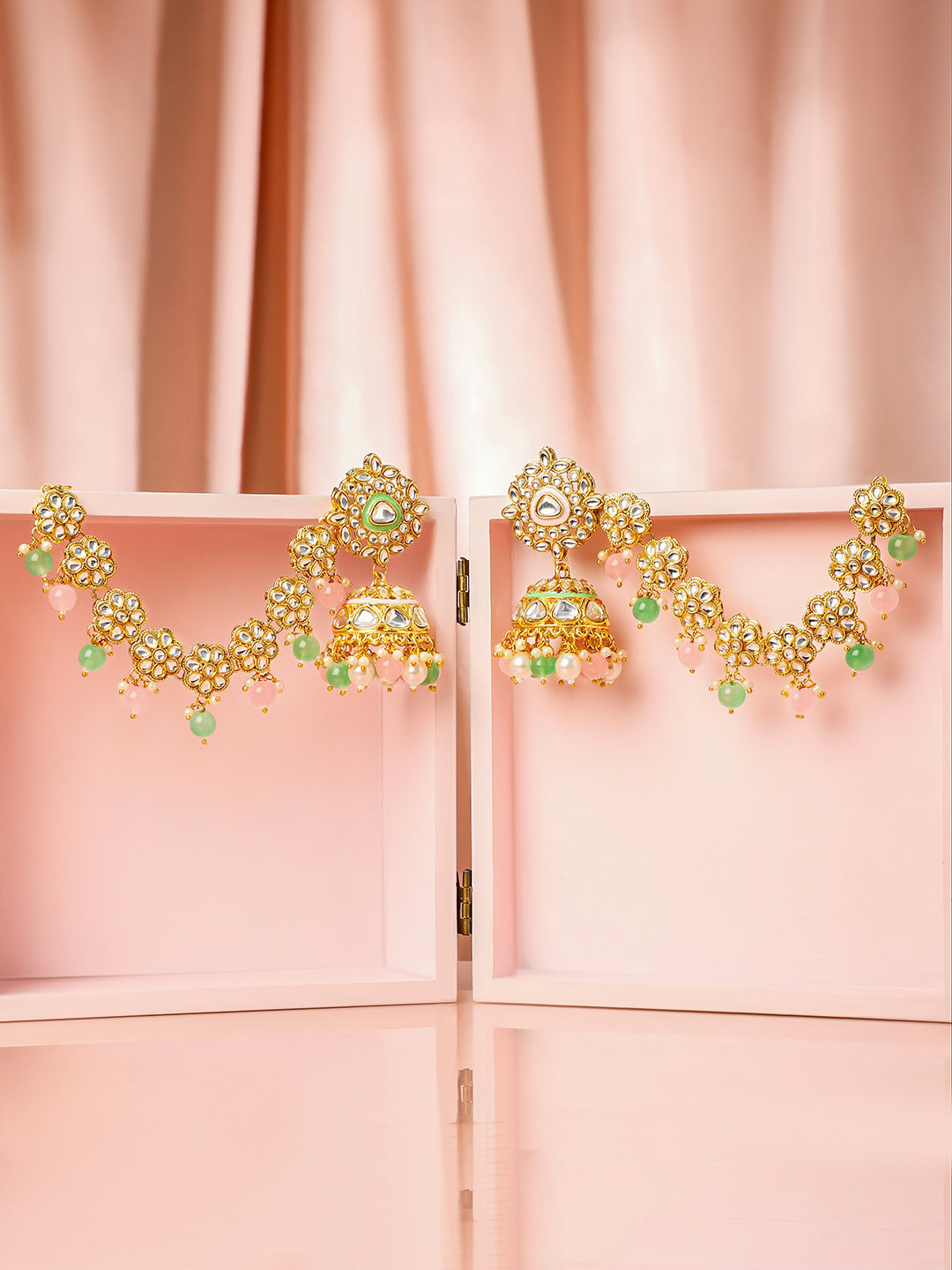Royal Kaan Chain Kundan Mint Green Jhumka Earrings フリーサイズ
