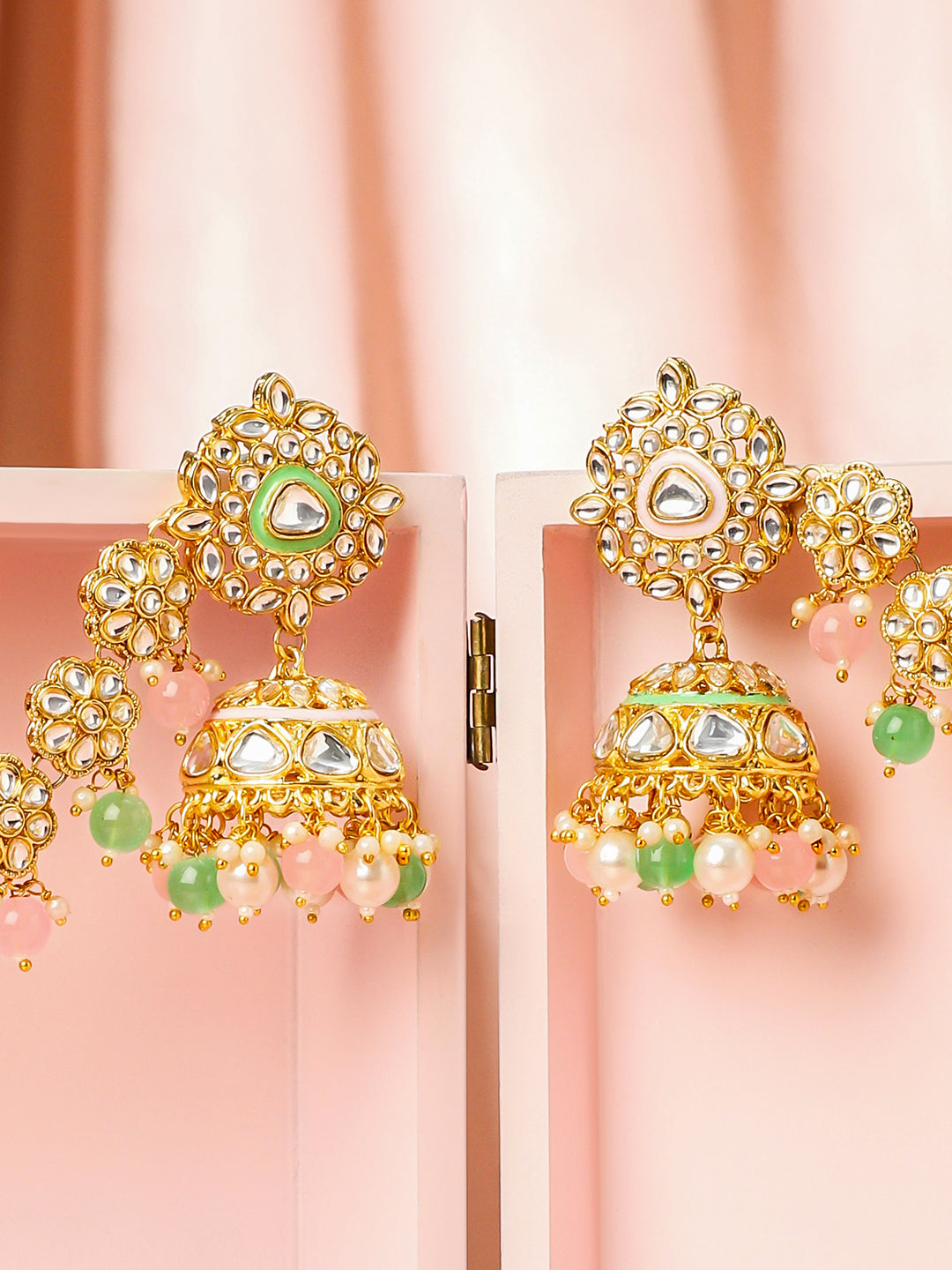 Royal Kaan Chain Kundan Mint Green Jhumka Earrings フリーサイズ
