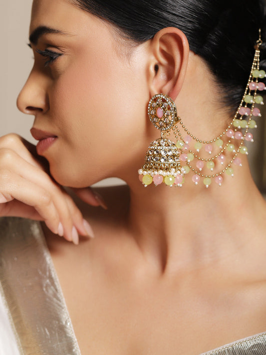 Blooming Kundan Jhumka with Kaan Chain フリーサイズ
