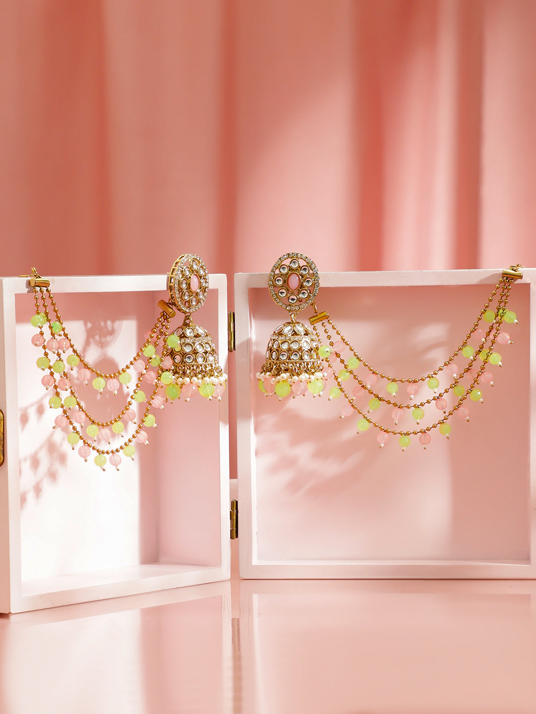 Blooming Kundan Jhumka with Kaan Chain フリーサイズ