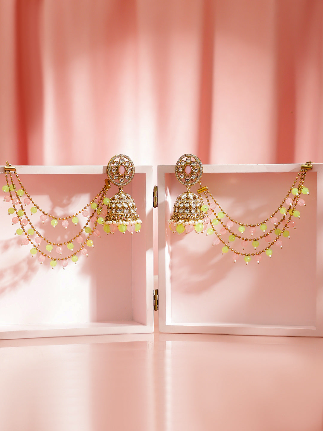 Blooming Kundan Jhumka with Kaan Chain フリーサイズ