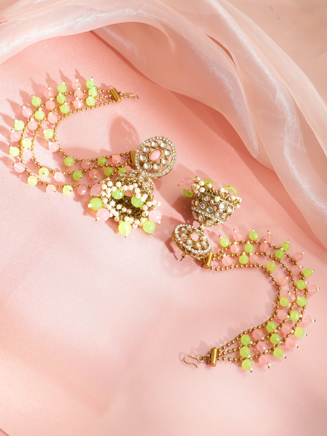 Blooming Kundan Jhumka with Kaan Chain フリーサイズ