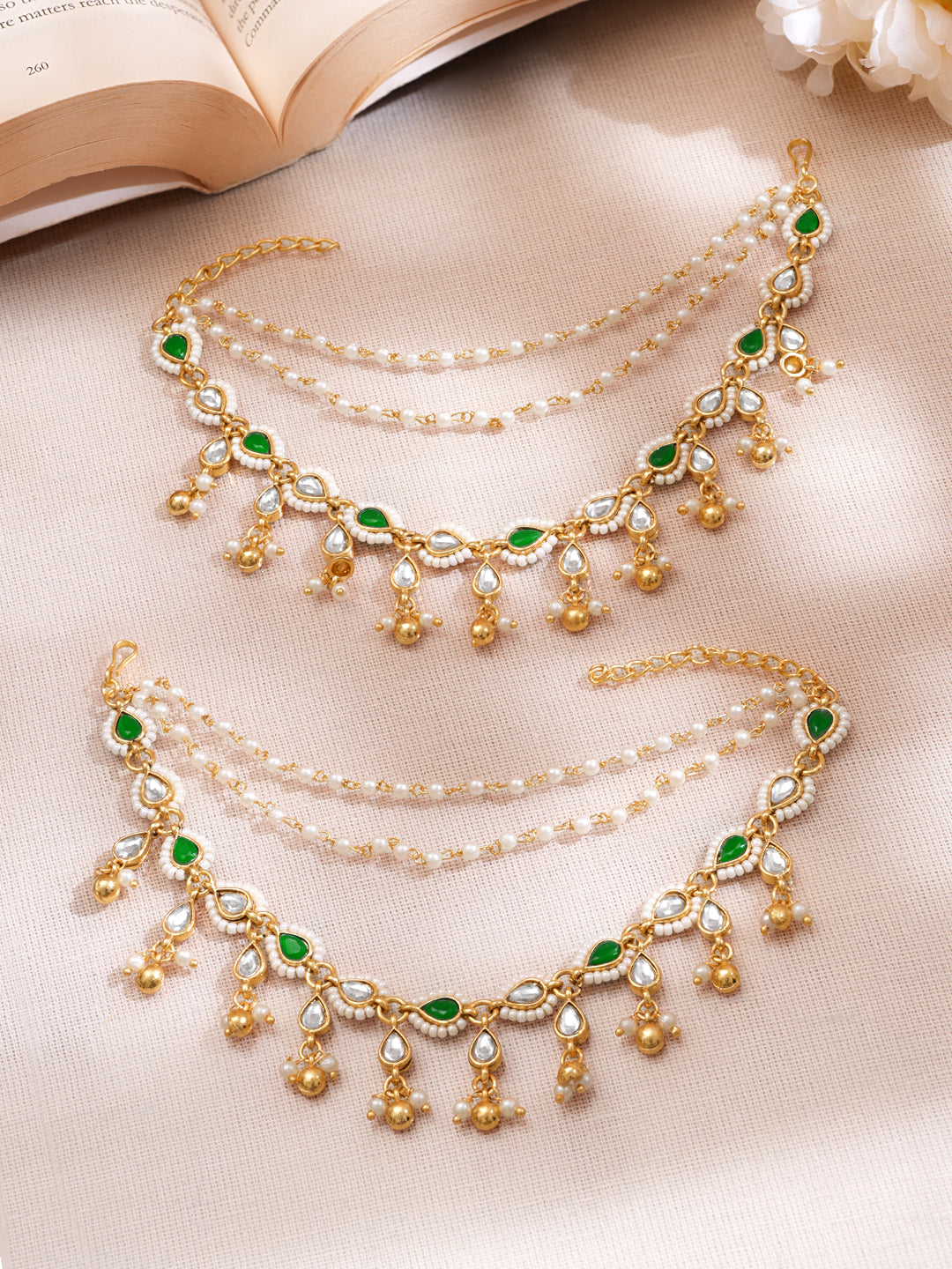 Kundan Pearl Multi Chain Ear Kaan Earrings フリーサイズ