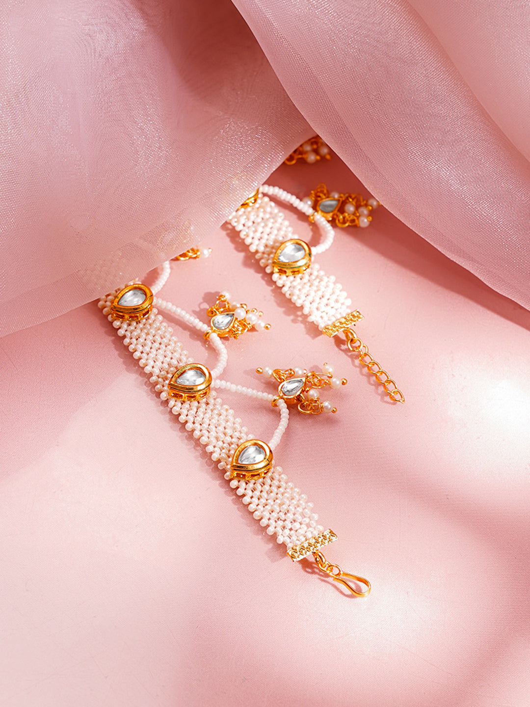 Pearl Kundan Kaan Chain Earrings フリーサイズ
