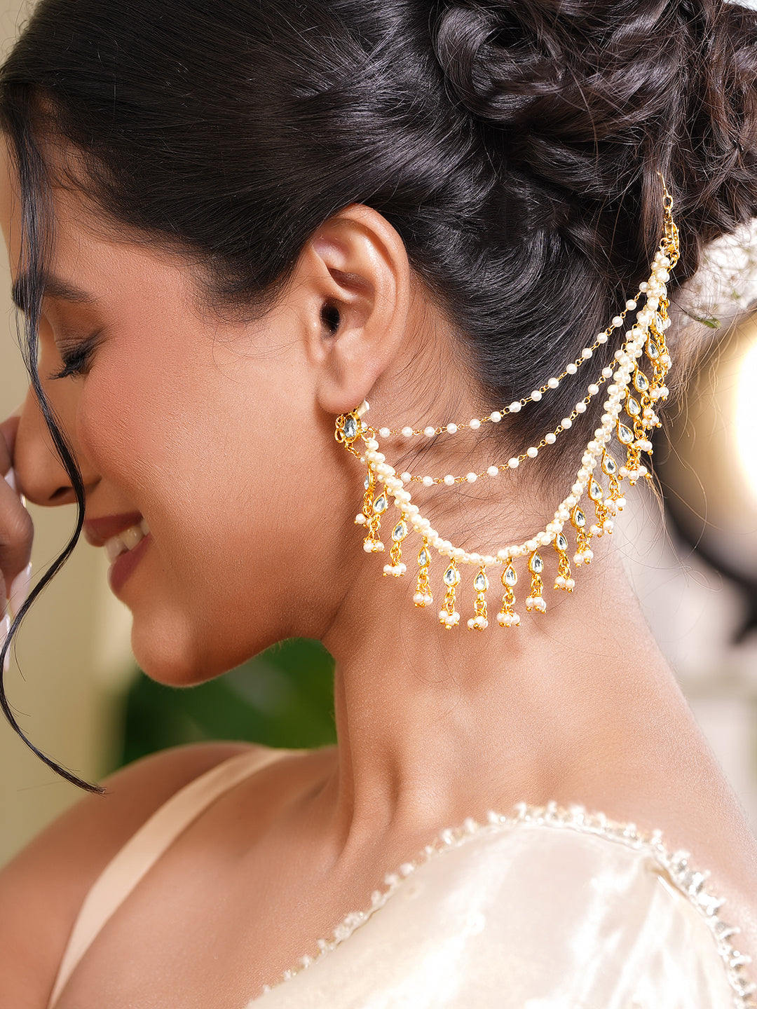 Royal Multi Layer Pearl Ear Chains Jewellery フリーサイズ