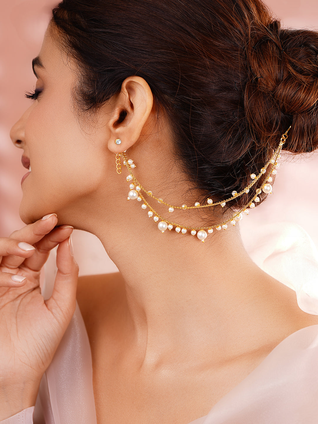 Pearl Dual Layer Ear Chain Earrings フリーサイズ
