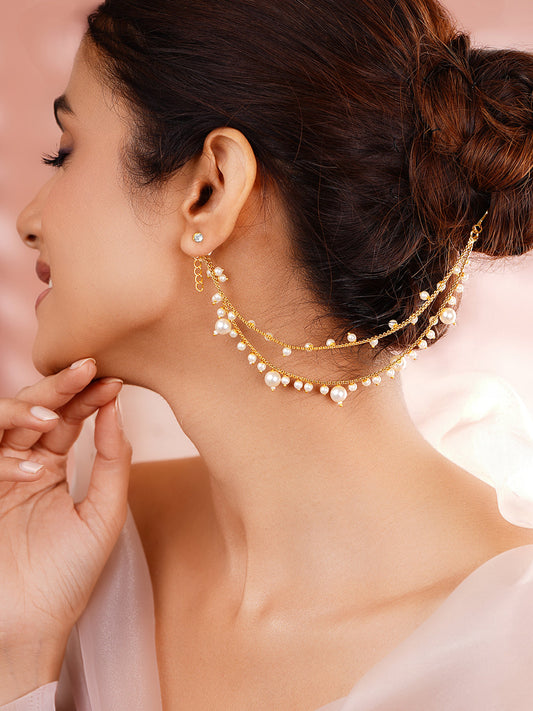 Pearl Dual Layer Ear Chain Earrings フリーサイズ