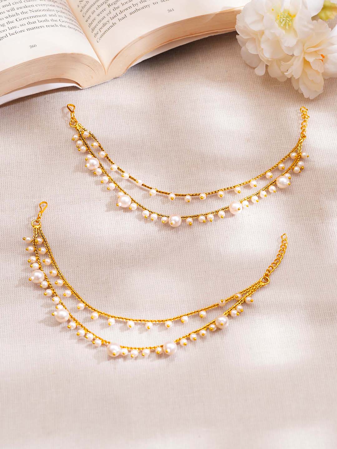 Pearl Dual Layer Ear Chain Earrings フリーサイズ
