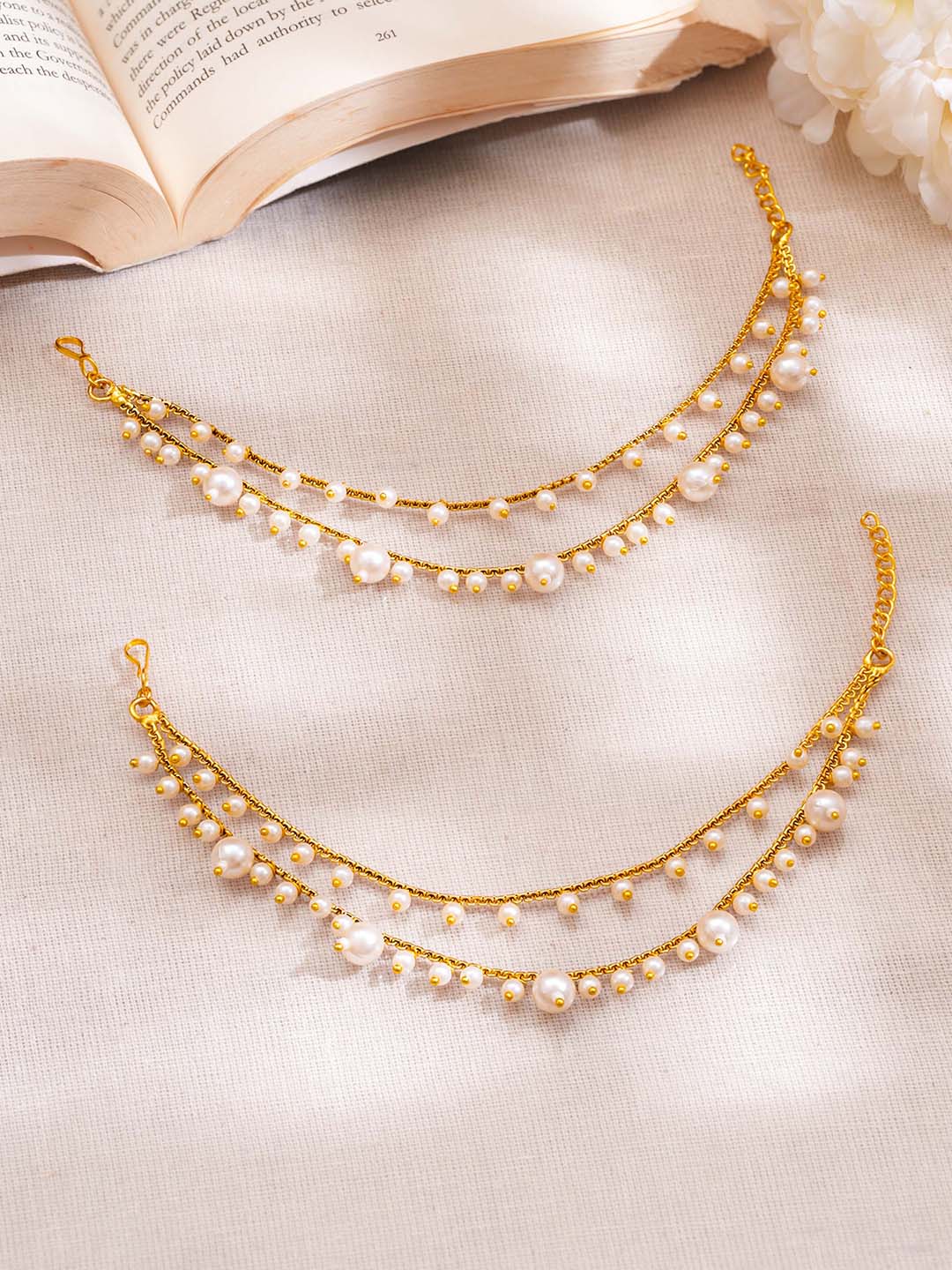 Pearl Dual Layer Ear Chain Earrings フリーサイズ