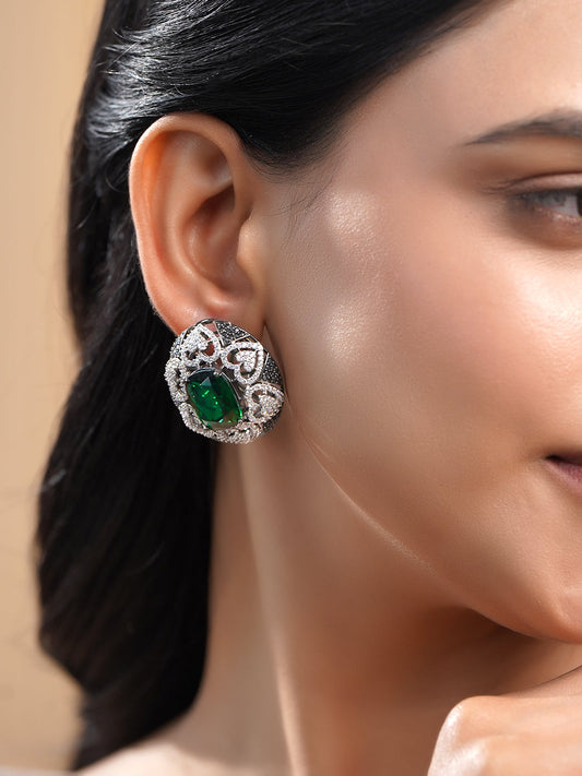 Emerald Diamond Vintage Heart Studs フリーサイズ