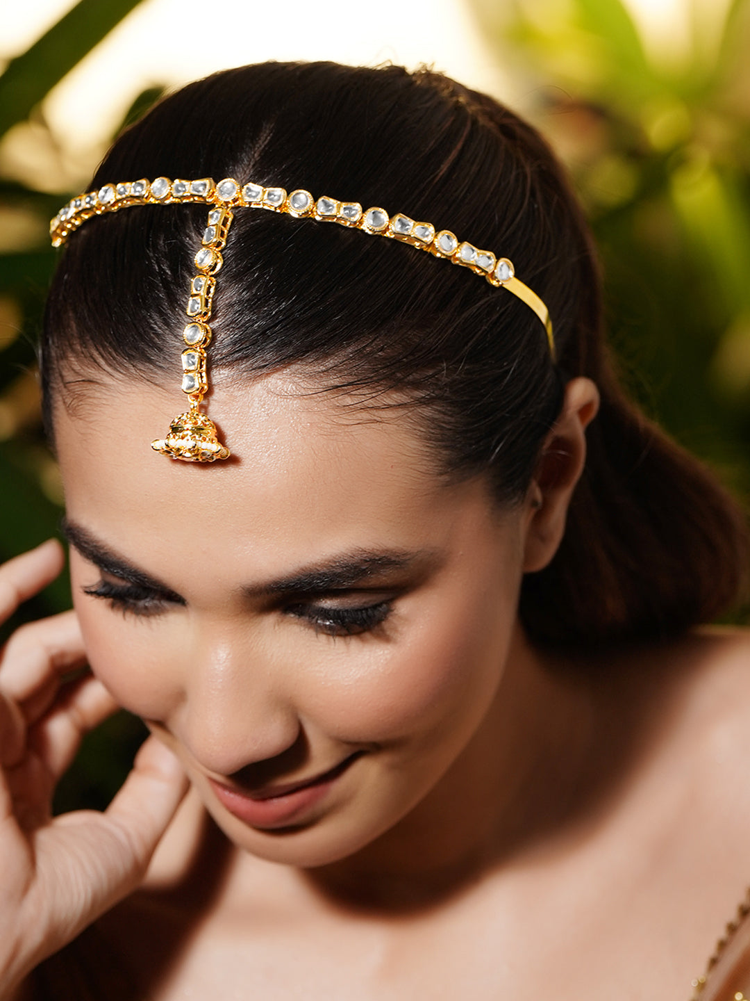 White Studded Kundan Mathapatti フリーサイズ