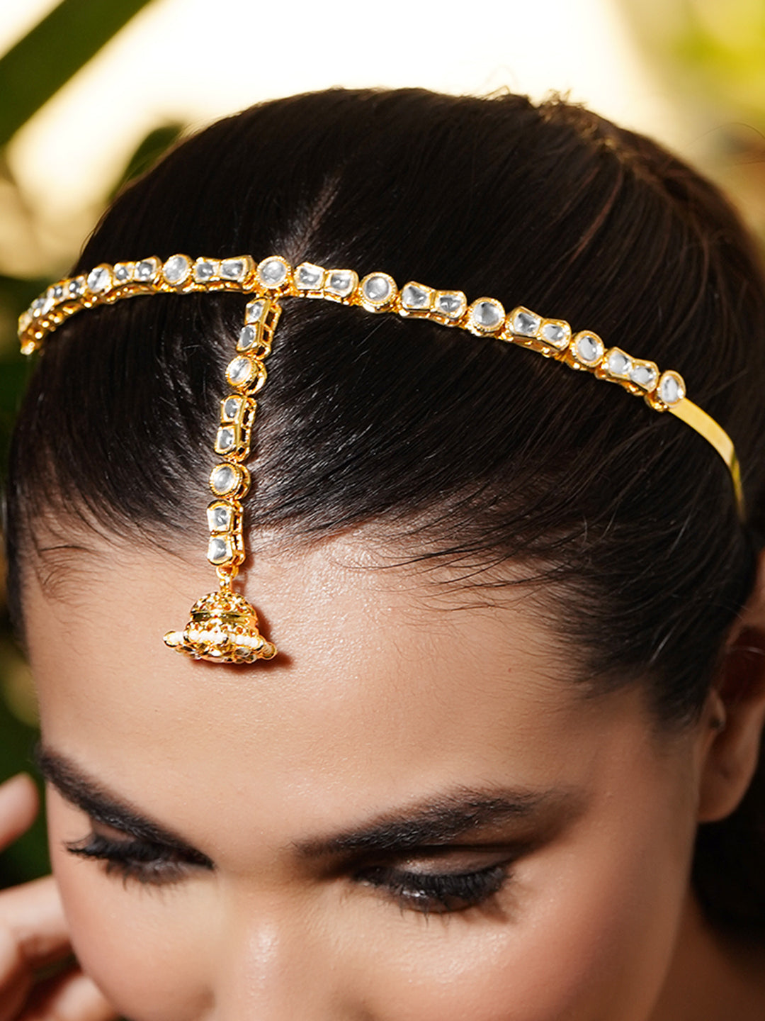 White Studded Kundan Mathapatti フリーサイズ