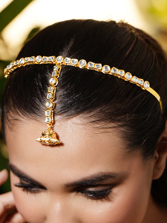 White Studded Kundan Mathapatti フリーサイズ
