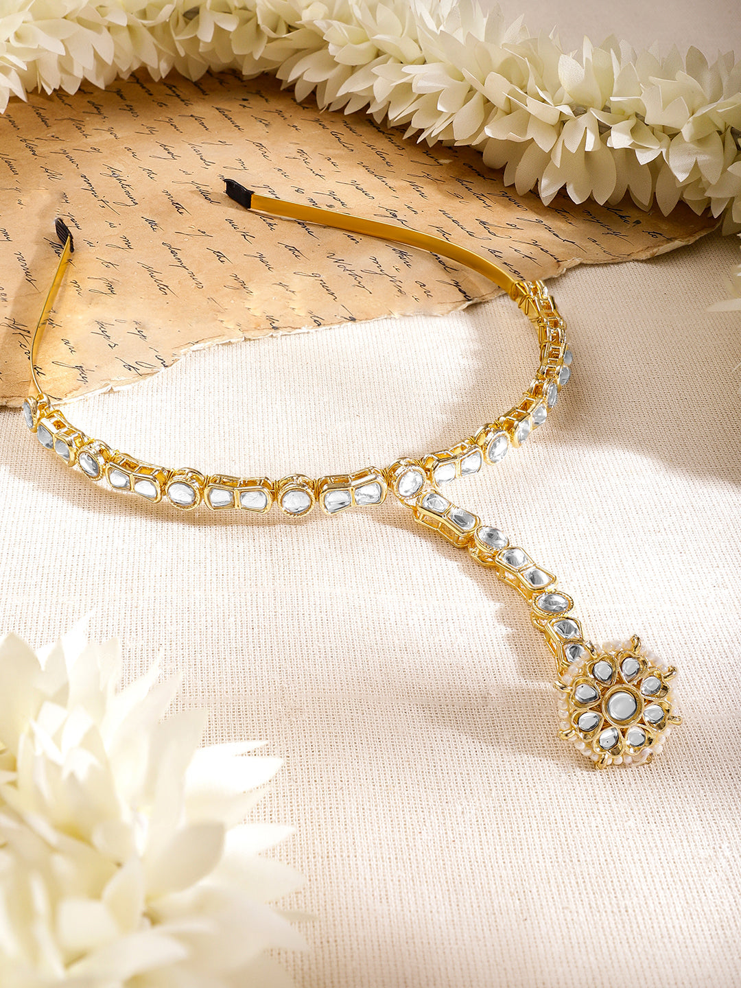 White Studded Kundan Mathapatti フリーサイズ