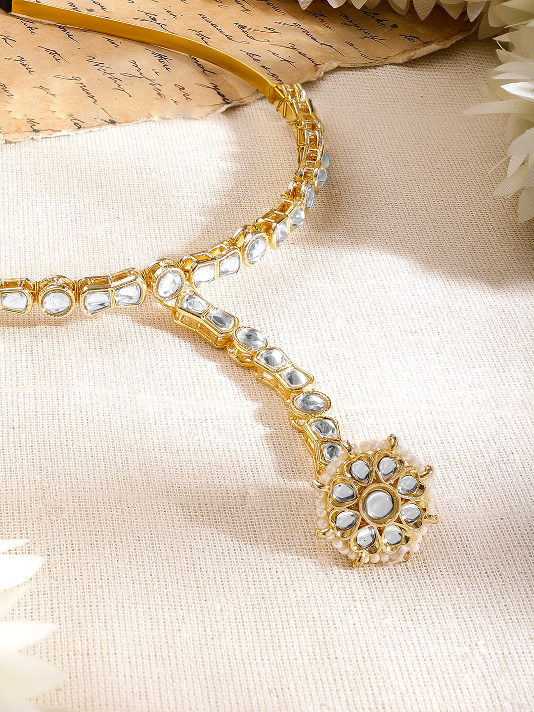 White Studded Kundan Mathapatti フリーサイズ