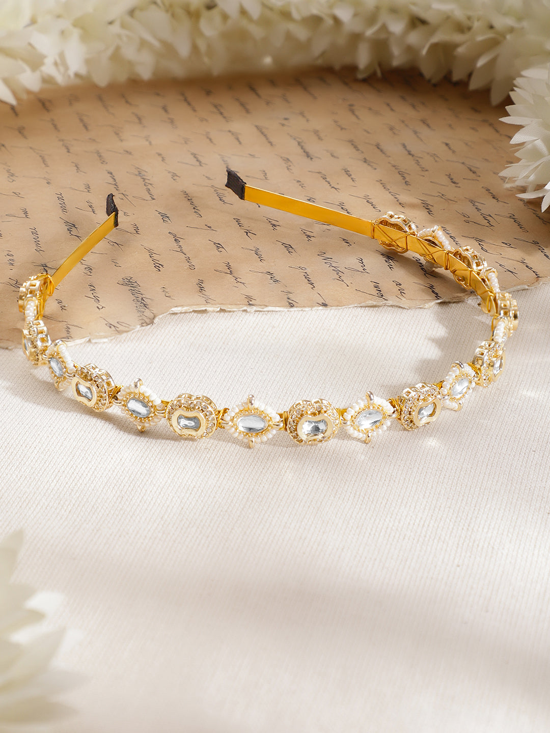 Pearl Kundan Statement Hair Band フリーサイズ
