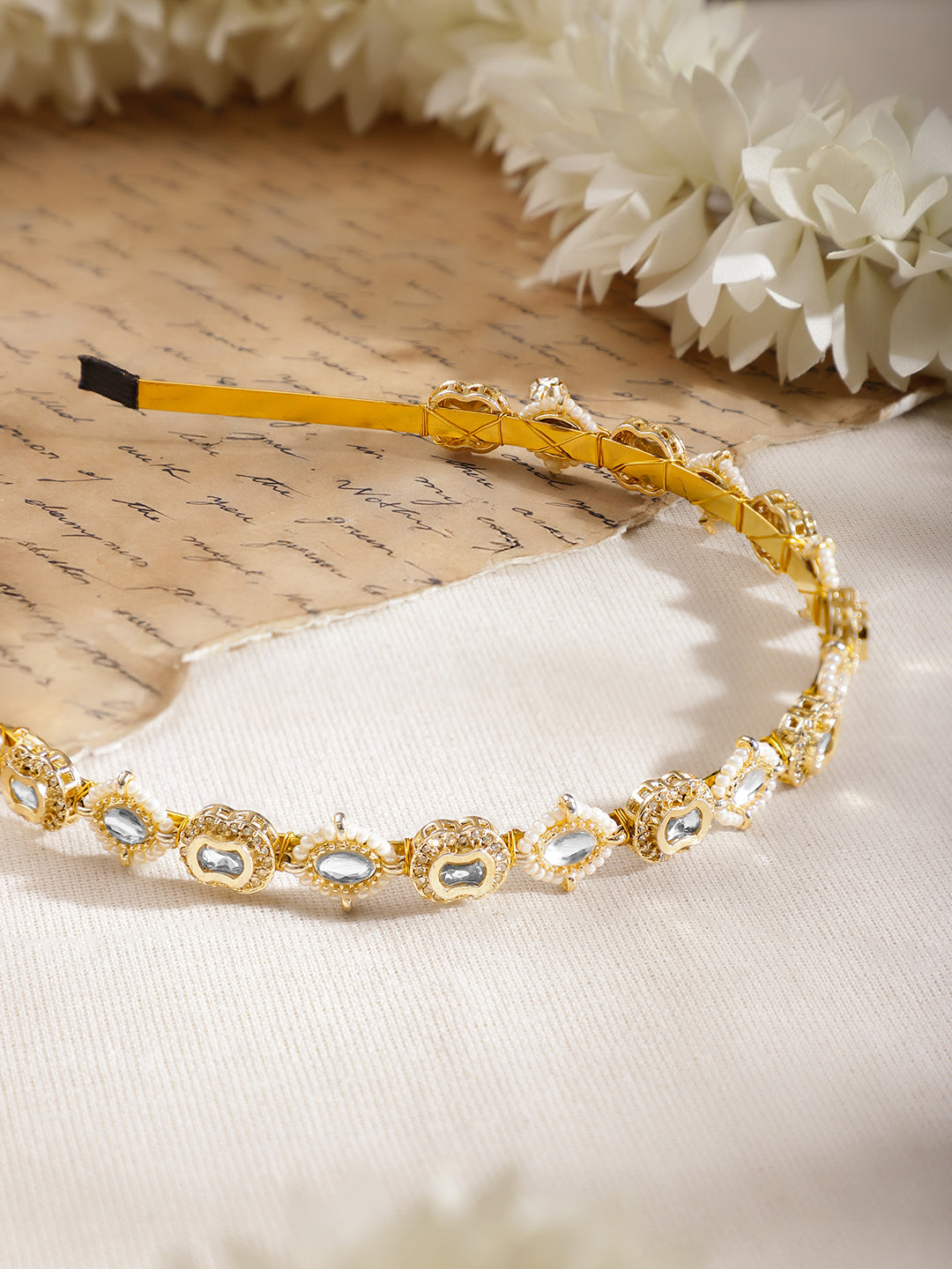 Pearl Kundan Statement Hair Band フリーサイズ