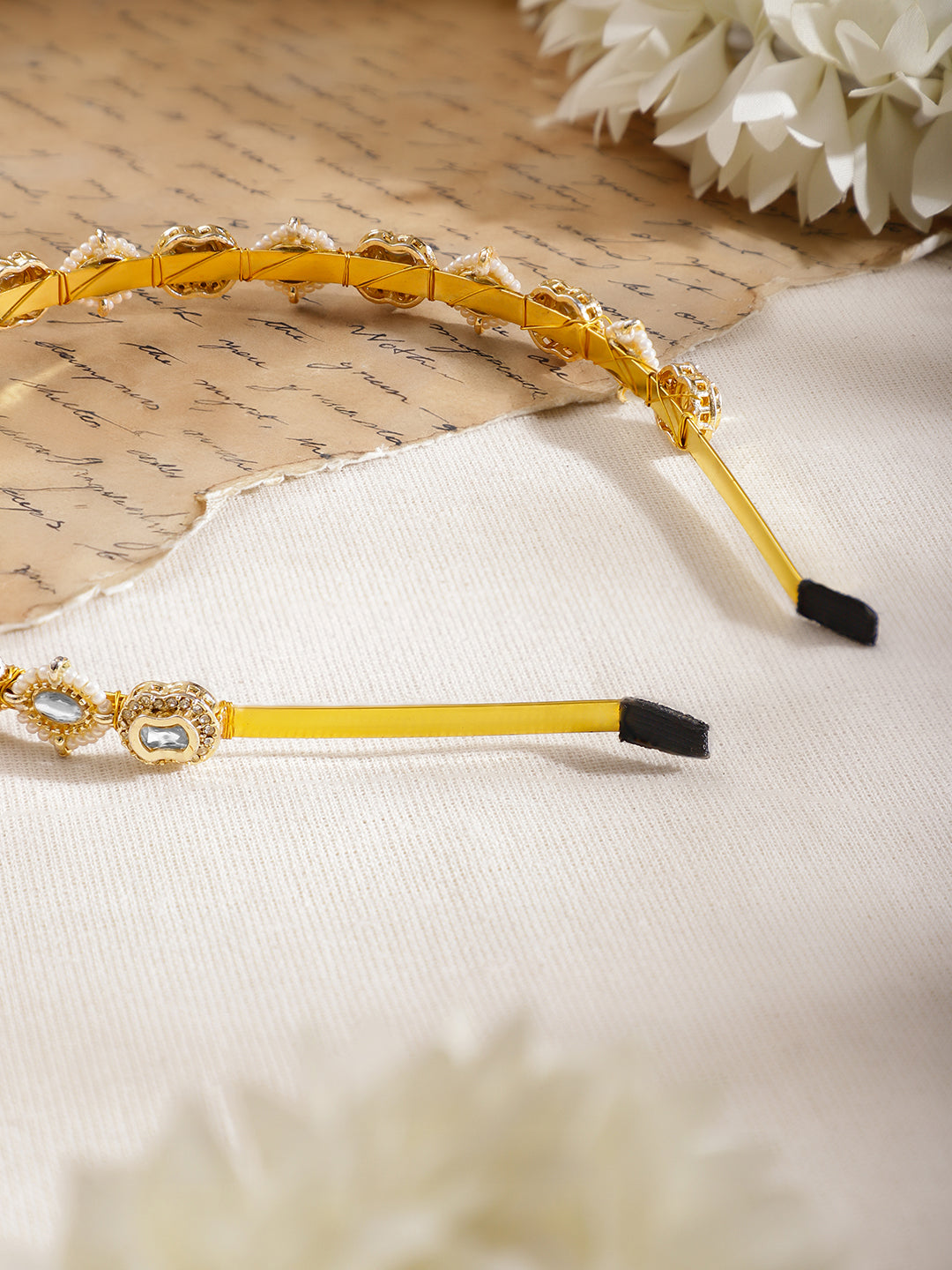 Pearl Kundan Statement Hair Band フリーサイズ