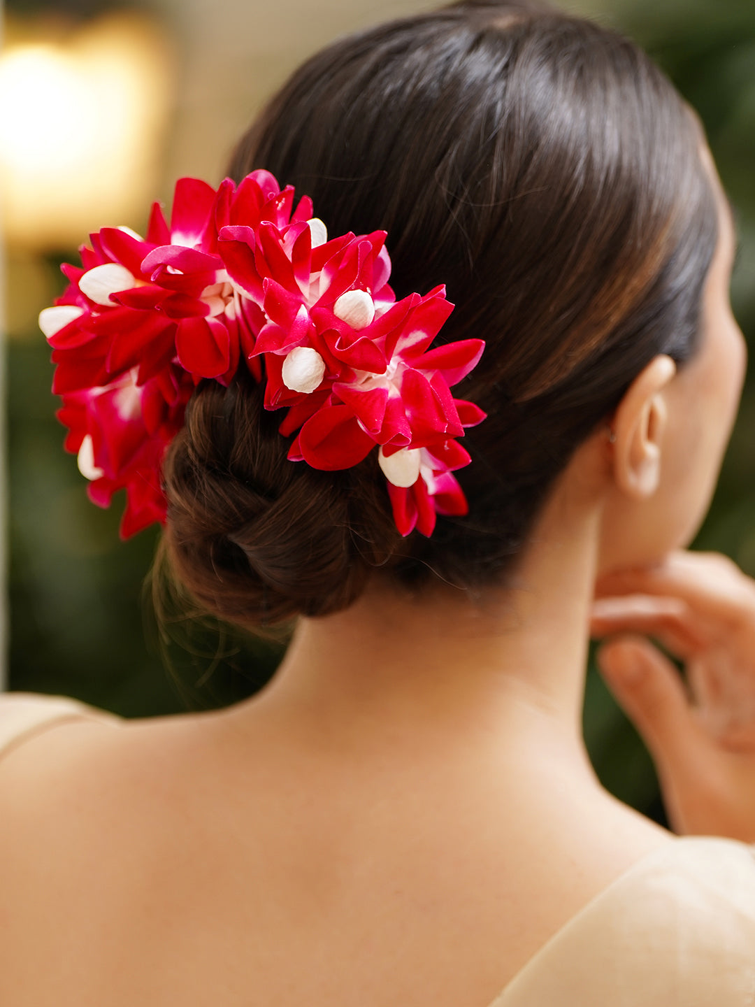 Red Floral Bun Bridal Hair Accessory フリーサイズ